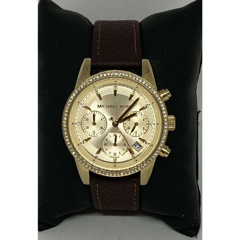 Michael Kors Ritz MK6328 Women Brown Leather Gold Analog Dial Quartz Watch Y214